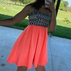 Strapless Aztec Print Pink / Peach Flowy Dress